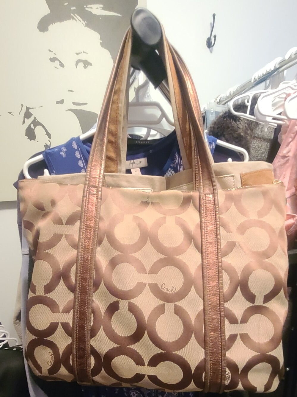 Coach Beige and Brown Signature Tote Shoulder Bag